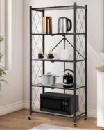 5-Tier Kitchen Storage Rack, Metal Frame With Wooden Shelves, Microwave Stand And Appliance Organizer