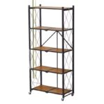 5-Tier Kitchen Storage Rack, Metal Frame With Wooden Shelves, Microwave Stand And Appliance Organizer - Image 3