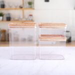 Acrylic Containers Kit Contain Three Different Sizes With Sealed Airtight Lid Ideal To Keep Legumes Fresh And Practical For Kitchen Set Of 3 Pieces Transparent Beige - Image 2