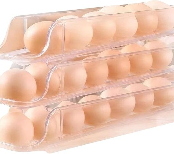 Stackable Clear Acrylic Egg Holder Set of 3 - Vertical and Horizontal Kitchen and Refrigerator Organizer for 12 Eggs - Space-Saving Durable Egg Storage