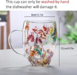 ⁦Double Wall Clear Glass Coffee Mugs for Cappuccino, Tea, Espresso, Latte, Hot Drinks, Birthday Gifts for Women, Flower Glass Mug⁩ - الصورة ⁦2⁩