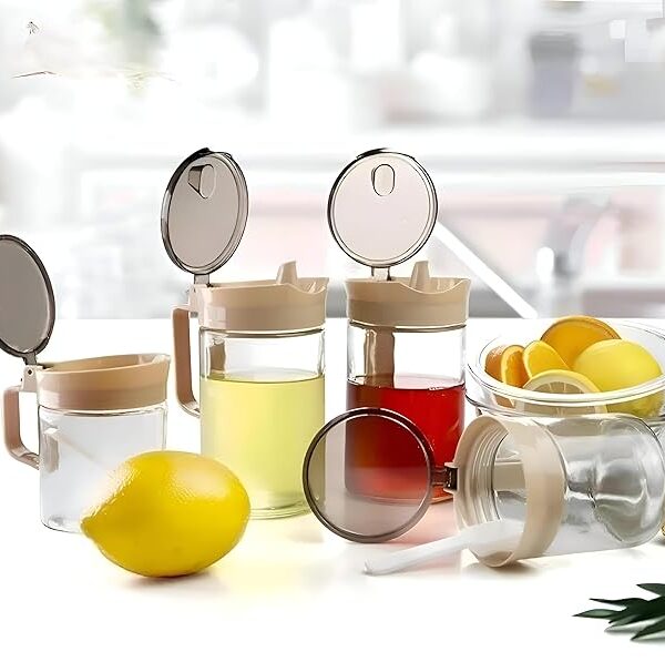 4-piece seasoning and oil set - a high-quality 4-piece glass set that includes two oil containers and two spice containers, airtight lids, ideal for cooking, preparing, and preserving flavors.