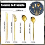 24-Piece Cutlery Set, Stainless Steel Cutlery for 6 Persons Includes Knives, Forks and Spoons, Cutlery Set for Kitchen, Restaurant, Dishwasher Safe (Gold) - Image 6