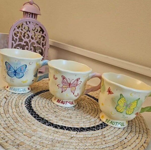 Porcelain Mug 350ml Beautiful Butterflies with Attractive Colors Elegant Design for Tea and Coffee Drinks Suitable for Gifts and Occasions (Yellow)
