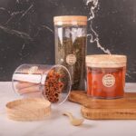 Acrylic Condiment Canisters Set Clear Condiment Containers with Lids Elegant Wooden Colors Containers for Preserving and Storing Legumes, Condiments, Spices, Herbs, Tea, Coffee - Image 3