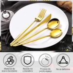 24-Piece Cutlery Set, Stainless Steel Cutlery for 6 Persons Includes Knives, Forks and Spoons, Cutlery Set for Kitchen, Restaurant, Dishwasher Safe (Gold) - Image 2