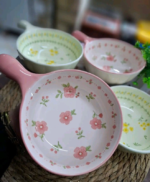 Generic Porcelain Frying Pan with Handle, Yellow, Oven and Microwave Safe, 16cm .(RED)