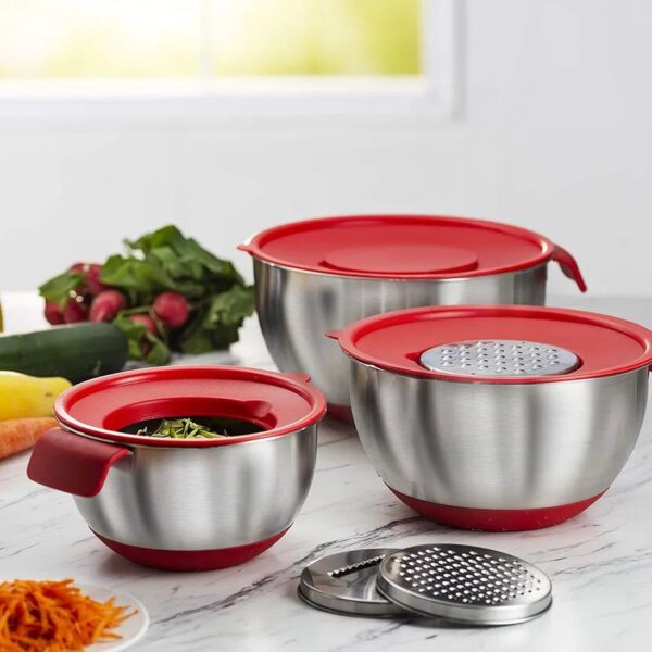 Generic Stainless Steel Dough Mixer with Grater, Silicone Lid and Base, 22cm