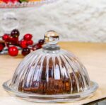 Generic Glass Date Container with Ribbed Base, Dessert Holder with Decorative Serving Plate