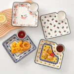 Generic Porcelain Serving Tray, Divided Square Plate for Serving and Sauces,