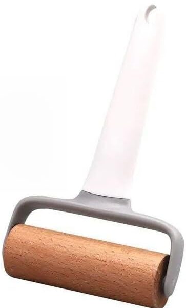 Wooden Rolling Pin with Handle, 20 cm Length, White and Blue Kitchen Tool for Dough and Pastries, Effortless Dough Rolling for Baking