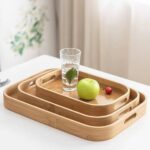Next Store Natural Bamboo Wooden Oval Shape Kitchen Serving Tray Set 3 Pieces With Wooden Handle - Image 3