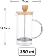 ⁦French Press Coffee Maker 350ml - Heat Resistant Thick Borosilicate Glass with 4 Stainless Steel Filter System and Natural Bamboo Lid⁩ - الصورة ⁦3⁩