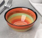 Adorable Ceramic Noodle Bowl, 250 ml, Serving rice, salad, Soup, dessert, fruits and ice cream, porcelain Bowl microwave and dishwasher safe, hot resistant Pattern, 12 cm, Multicoloured Striped