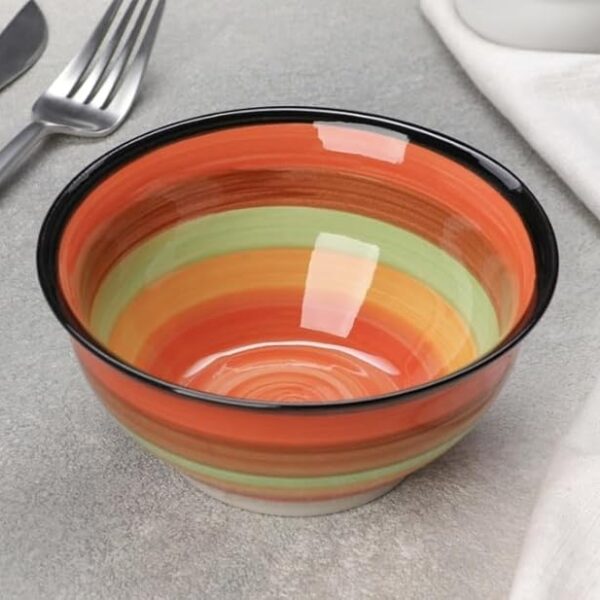 Adorable Ceramic Noodle Bowl, 250 ml, Serving rice, salad, Soup, dessert, fruits and ice cream, porcelain Bowl microwave and dishwasher safe, hot resistant Pattern, 12 cm, Multicoloured Striped