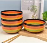 Adorable Ceramic Noodle Bowl, 250 ml, Serving rice, salad, Soup, dessert, fruits and ice cream, porcelain Bowl microwave and dishwasher safe, hot resistant Pattern, 12 cm, Multicoloured Striped - Image 2