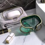 Luxury Shell-Shaped Soap Dish Set, Gold Metal Stand,Acrylic Holder,1-Piece (Multicolor)
