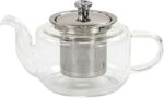 High Borosilicate Heat-Resistant Glass Tea Pot Kettle with Color Glass Handle, food-grade stainless steel infuser. Filter Liner And Cover. Stainless Steel Strainer for Loose Tea. For 4-6 cups (400ml)
