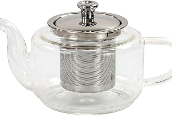 High Borosilicate Heat-Resistant Glass Tea Pot Kettle with Color Glass Handle, food-grade stainless steel infuser. Filter Liner And Cover. Stainless Steel Strainer for Loose Tea. For 4-6 cups (400ml)