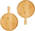 Wooden Pizza Tray with Handle for Baking and Slicing Pizza (Size:6ml) (Large Round)