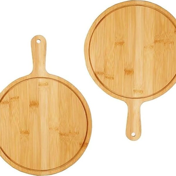 Wooden Pizza Tray with Handle for Baking and Slicing Pizza (Size:6ml) (Large Round)