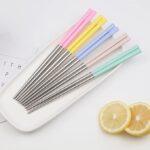 Stainless Steel Lightweight Reusable Chopsticks - Non-Slip Dishwasher Safe Wheat Set of 10 Assorted Colors in Barrel