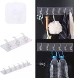 Adhesive Wall Hanger Hooks for Hanging Clothes Strong Self Adhesive Magic Sticker Home Kitchen Bathroom Bedroom Door Organizers Accessories Items (TRANSPARENT-6-HOOK-HANGER) - Image 3