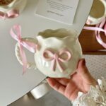 Generic Porcelain Mug with Bow, Heat-Resistant Ceramic Cup with Pink Bow Decoration .
