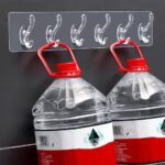 Adhesive Wall Hanger Hooks for Hanging Clothes Strong Self Adhesive Magic Sticker Home Kitchen Bathroom Bedroom Door Organizers Accessories Items (TRANSPARENT-6-HOOK-HANGER)