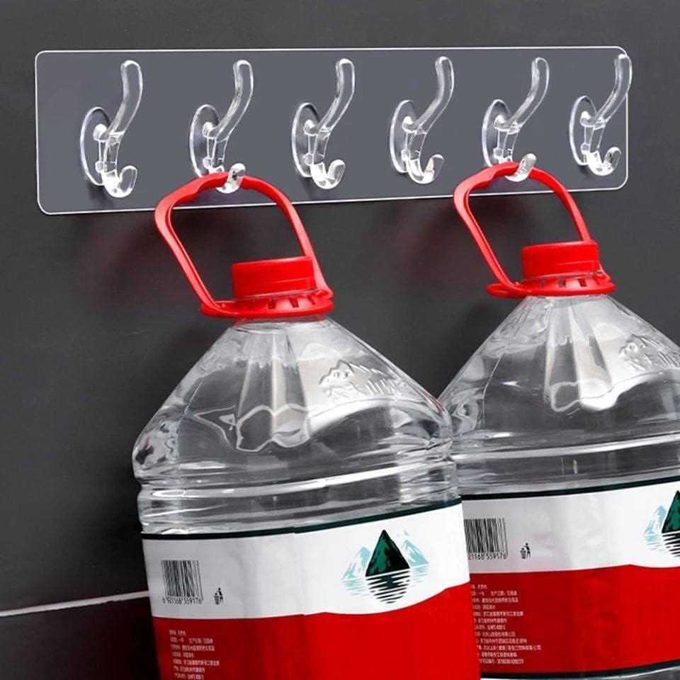 61Nxe7uPS4L._AC_ Adhesive Wall Hanger Hooks for Hanging Clothes Strong Self Adhesive Magic Sticker Home Kitchen Bathroom Bedroom Door Organizers Accessories Items (TRANSPARENT-6-HOOK-HANGER) - Image 1