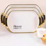Melamine Serving Tray Set 3 Pieces With Gold & Black Oval - Image 2