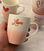 ⁦Generic Decorative Porcelain Coffee Mugs, Pink and White Ombre, Love Design Collection, Tea Cups with Heart Prints, 350ml, Set of 4⁩ - الصورة ⁦2⁩