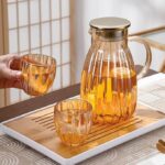 Generic Crystal Set, 6 Cups with Serving Tray, Amber Glass, 8-Piece - Image 2