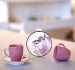 Generic Porcelain Coffee Cup Set, 2 Cups and 2 Serving Plates, (PINK)