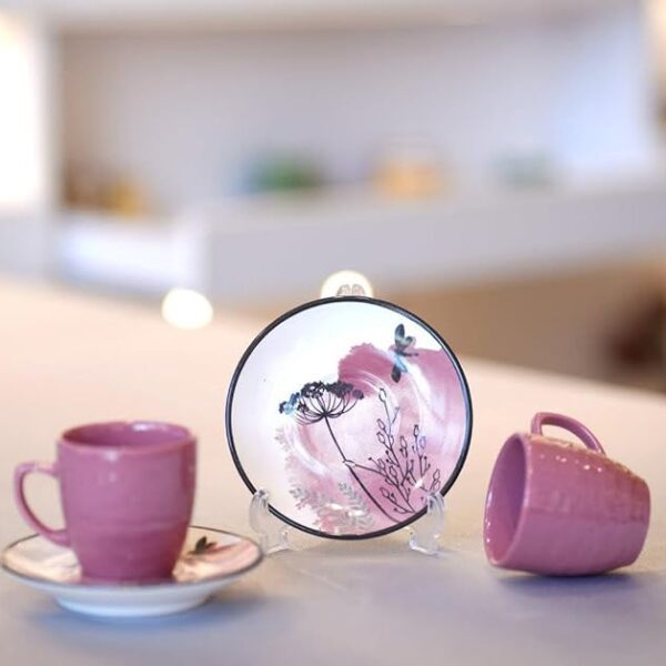Generic Porcelain Coffee Cup Set, 2 Cups and 2 Serving Plates, (PINK)