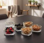 Generic Heart-Shaped Glass Bowls Set, Clear with Gold Rim, for Nuts and Desserts, 6 Pack, .Ar