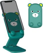 Cute Phone Stand for Desk, Foldable Cell Phone Holder for Desk Adjustable Animal Desk Phone Stand Silicone Protection Compatible with All Mobile Phone, iPad. Desk Accessories (Green&Yellow&black Bear)