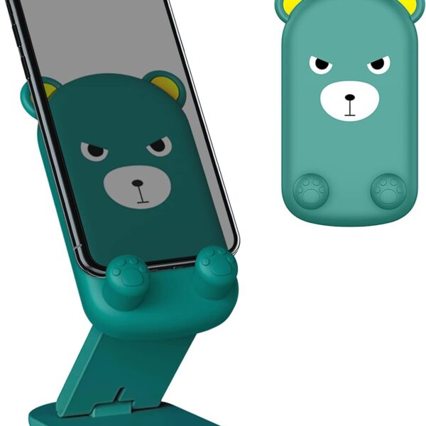Cute Phone Stand for Desk, Foldable Cell Phone Holder for Desk Adjustable Animal Desk Phone Stand Silicone Protection Compatible with All Mobile Phone, iPad. Desk Accessories (Green&Yellow&black Bear)