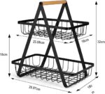 ⁦Fruit Stand Fruit Baskets with 2 Levels Fruit Bowl Fruit Bowl Bread Basket Vegetable Wooden Holder Storage for Kitchen Storage, Black (Black-2)⁩ - الصورة ⁦3⁩