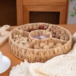 Generic Handwoven Wicker Serving Plate, 5-Section, Round Snack and Fruit Organiser .