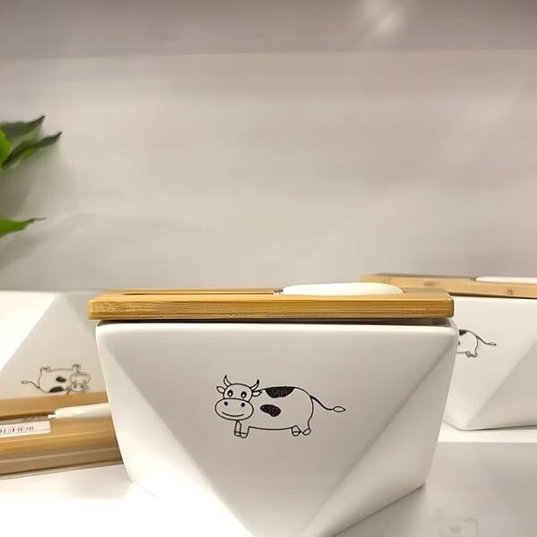 Microwave Safe Butter Dish - High‑gloss porcelain butter container with a bamboo‑wood lid, includes a stainless steel butter knife, dishwasher and freezer compatible, imported craftsmanship.