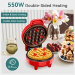 SNAILAR Mini Waffle Maker Belgian Waffle Maker Small Classic Waffle Maker for Children's Birthdays, Family Parties, Easter or Christmas, Cute and Compact Design, 350 Watts, Red - Image 4