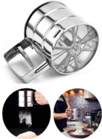 Portal Stainless Steel Flour Sieve, Manual Hand Sieve, Fine Mesh Sieve, Sifting Flour and Icing Sugar with Handle Flour Shaker - Flour Sifter Hand Held - Bake & Decorate Cakes, Pies(Silver)