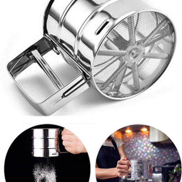 Portal Stainless Steel Flour Sieve, Manual Hand Sieve, Fine Mesh Sieve, Sifting Flour and Icing Sugar with Handle Flour Shaker - Flour Sifter Hand Held - Bake & Decorate Cakes, Pies(Silver)