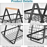 ⁦Fruit Stand Fruit Baskets with 2 Levels Fruit Bowl Fruit Bowl Bread Basket Vegetable Wooden Holder Storage for Kitchen Storage, Black (Black-2)⁩ - الصورة ⁦4⁩