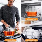 High Borosilicate Heat-Resistant Glass Tea Pot Kettle with Color Glass Handle, food-grade stainless steel infuser. Filter Liner And Cover. Stainless Steel Strainer for Loose Tea. For 4-6 cups (400ml) - Image 5