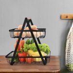 ⁦Fruit Stand Fruit Baskets with 2 Levels Fruit Bowl Fruit Bowl Bread Basket Vegetable Wooden Holder Storage for Kitchen Storage, Black (Black-2)⁩ - الصورة ⁦2⁩