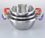 ⁦Stainless Steel Colander Rice Washing Bowl Basket Rice Sieve Colander Kitchen Strainer Drainer Set with Handle (3 PCS Set)⁩ - الصورة ⁦4⁩