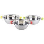 Stainless Steel Colander Rice Washing Bowl Basket Rice Sieve Colander Kitchen Strainer Drainer Set with Handle (3 PCS Set)