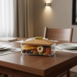 ⁦Transparent Acrylic Sila Box with Wooden Lid, Gold Handle Elegant Design for Nuts, Snacks, Sweets, and Dates, Multi-Purpose Serving Container (One pack)⁩ - الصورة ⁦2⁩